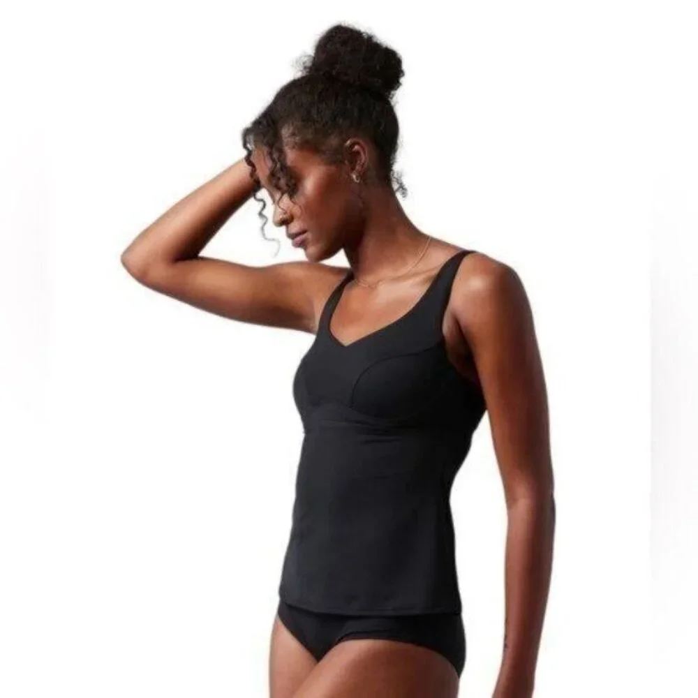 Athleta Bondi Bra Cup Tankini Swim Tank Black UPF 50+ Beach 32 D/DD New